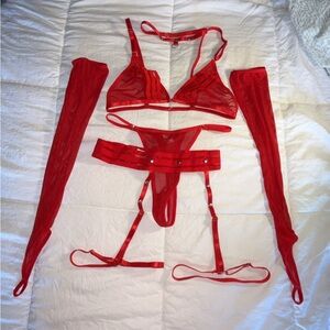 Six piece Lingerie Red Mesh Valentine’s Day Set